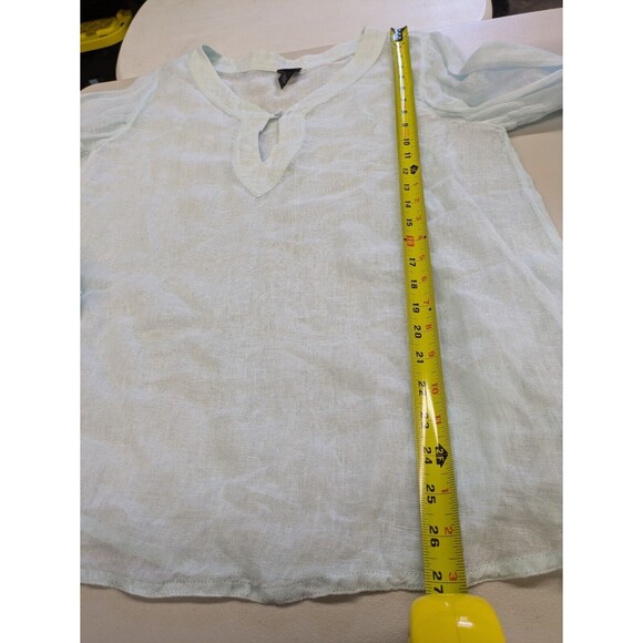 Eileen Fisher Semi Sheer 100% Linen Long Sleeve Top Mint Green Keyhole Large - Picture 10 of 10